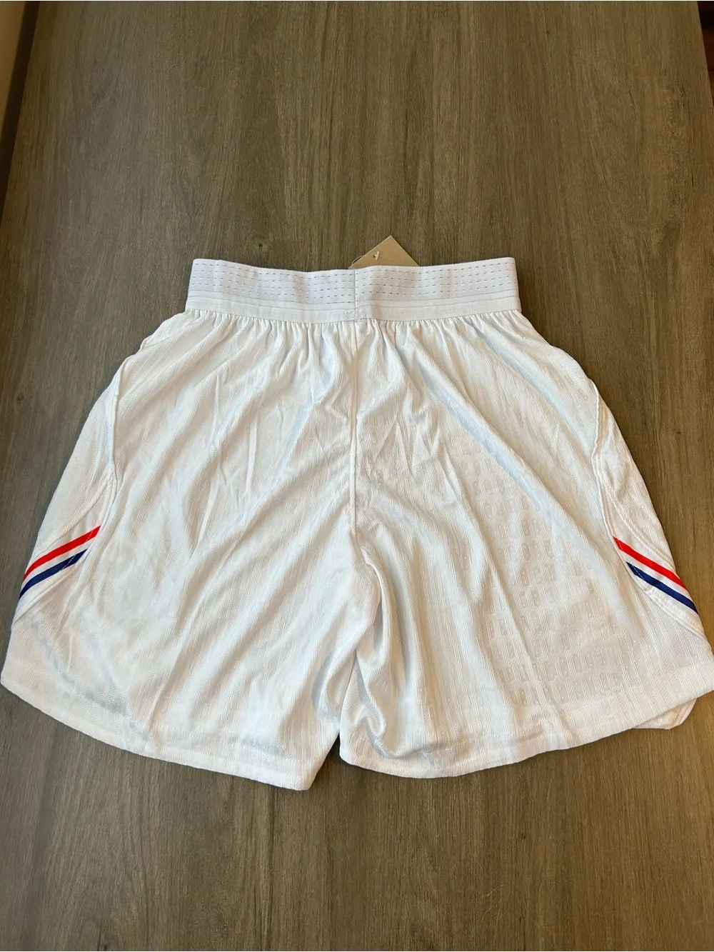 Nike Men’s White Soccer Shorts with Navy and Gold Accents (No. 10)